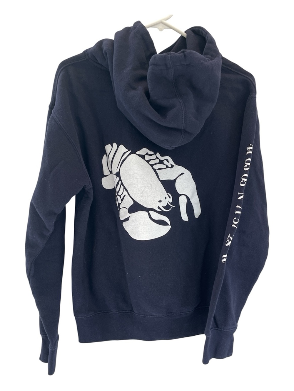Duryea’s Montauk Lobster Mascot Hoodie Adult Navy White Ink Stitch Club XS
